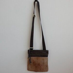 Diane Gail Bag Womens Leather Crossbody‎ Shoulder Sling Springbok Fur Brown Tan
